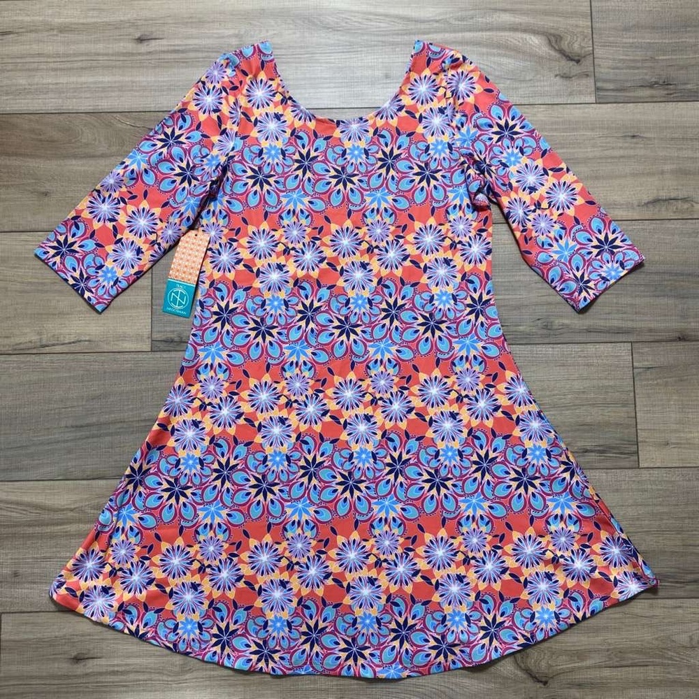 Tracy Negoshian Womens Marisol Abstract Flowers A-Line Dress‎ Size Small